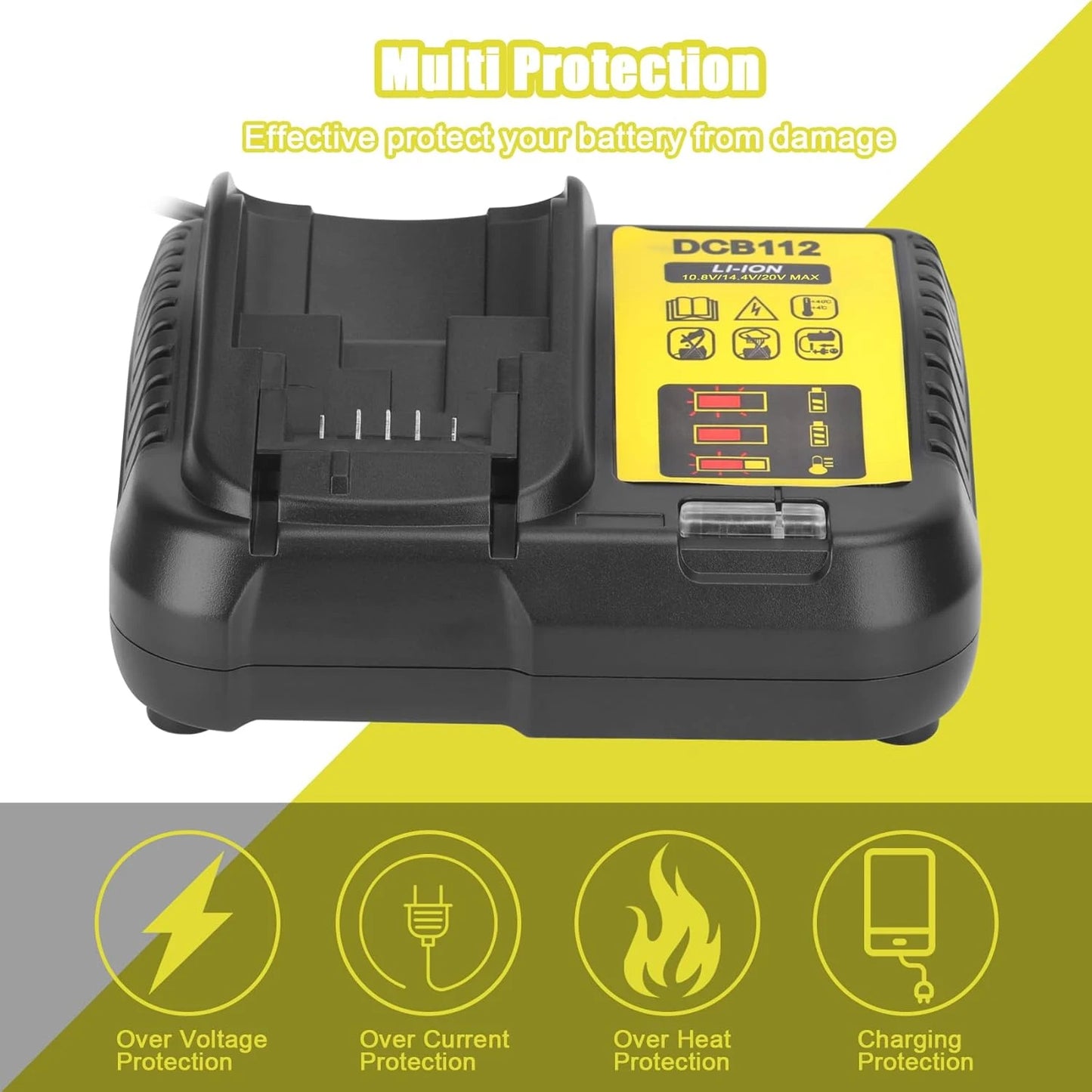 DCB112 Battery Charger For Dewalt 10.8V 12V 14.4V 18V 20V DCB206 DCB205 DCB204 DCB203 DCB120,DCB107 DCB115 DCB105(No battery)