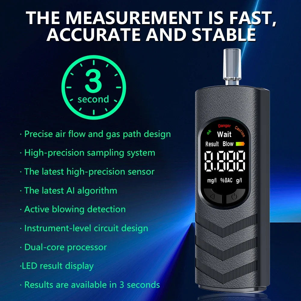 Digital Alcohol Tester Professional Alcohol Detector Breathalyzer Police Alcotester LCD Display Drunk Driving Test for Home