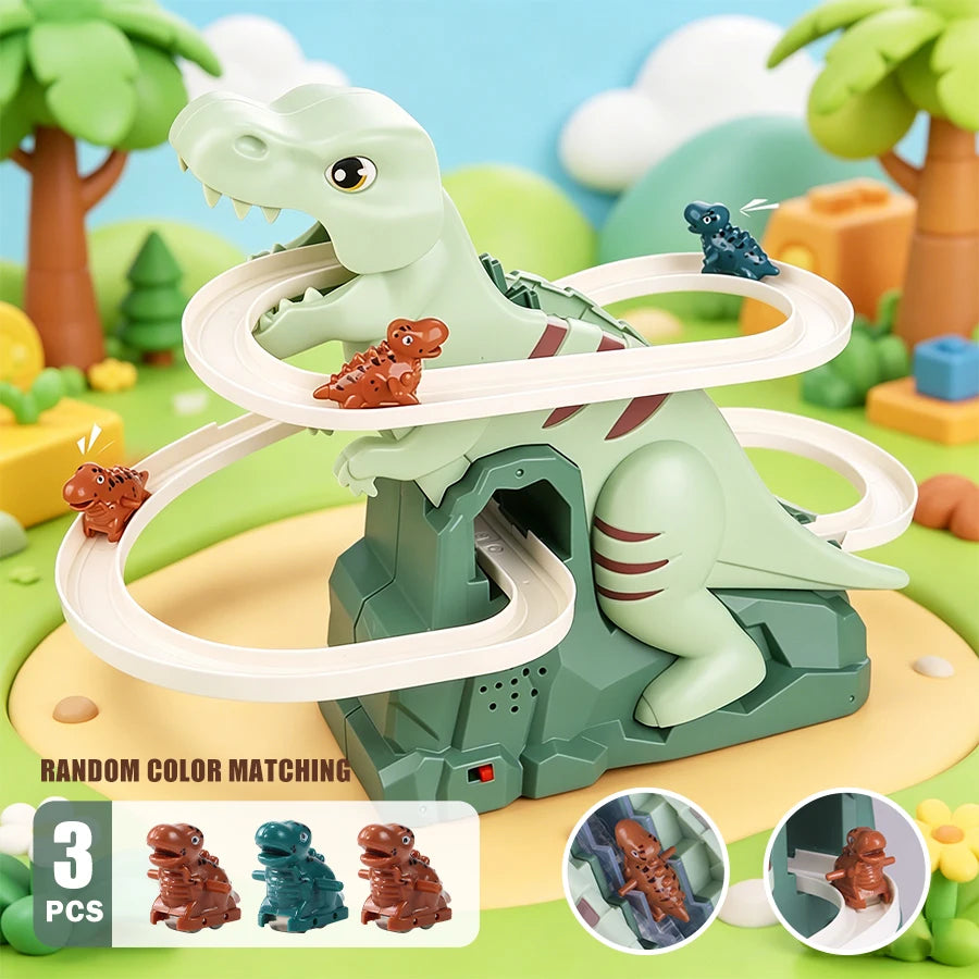 Dinosaur Climbing Slide Music Toy with 3 Dinosaurs, Puzzle Fun Electric Slide Toy Car, Halloween Boy and Girl Christmas Gift