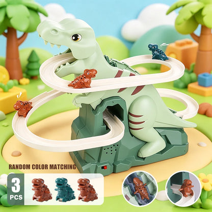 Dinosaur Climbing Slide Music Toy with 3 Dinosaurs, Puzzle Fun Electric Slide Toy Car, Halloween Boy and Girl Christmas Gift