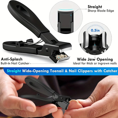 5pc Modern Stainless Steel Toenail Clippers Set with Ergonomic Handle,Includes Wide Mouth Angled Scissors,Nail File Cuticle Tool