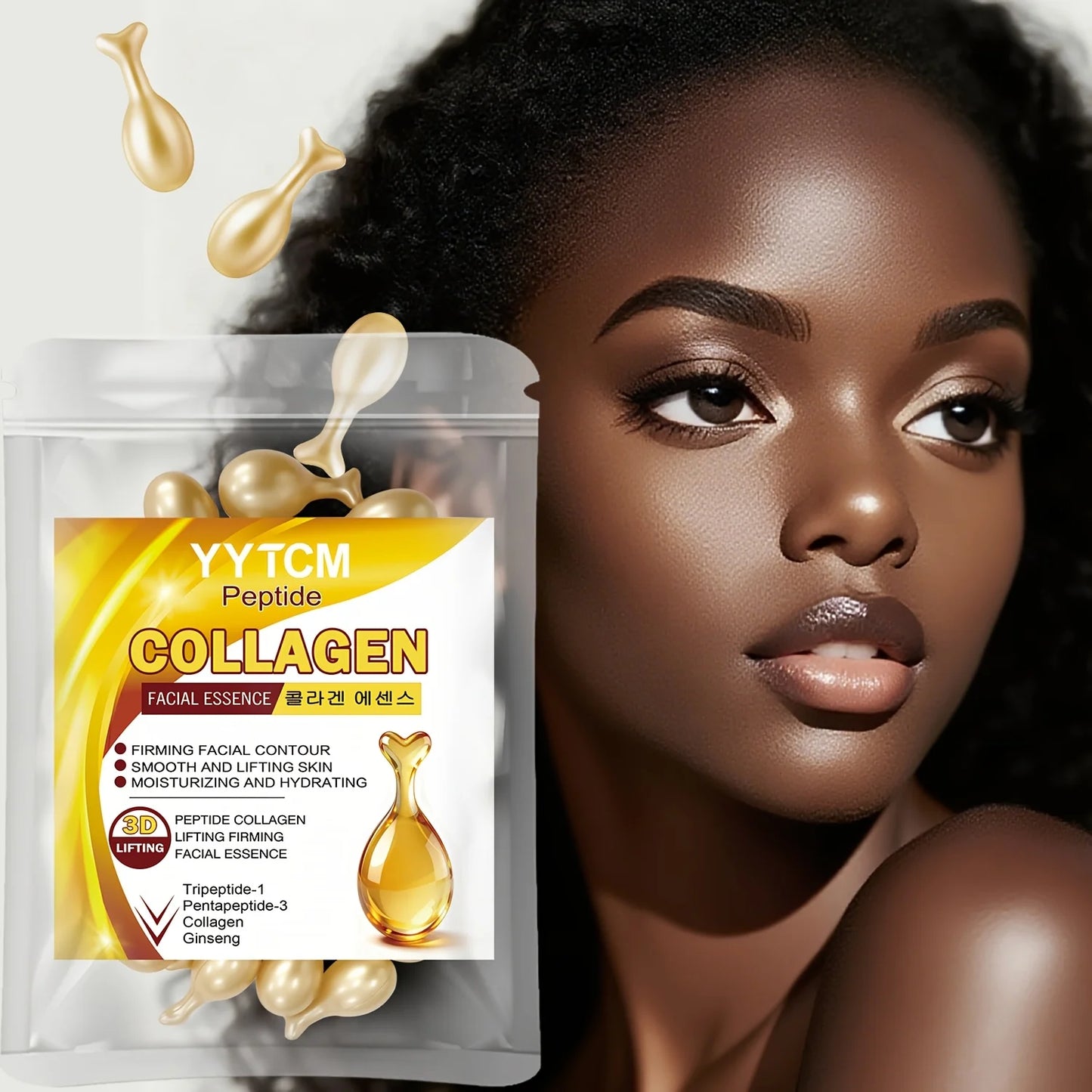 Polypeptide Collagen Essence Capsules, Moisturizing and Firming Essence, Smooths Skin, Contains Squalane, Fullerene, Ginseng Extract, Deep Hydration (0.34Gx30 Capsules)/Bag-1 Bag