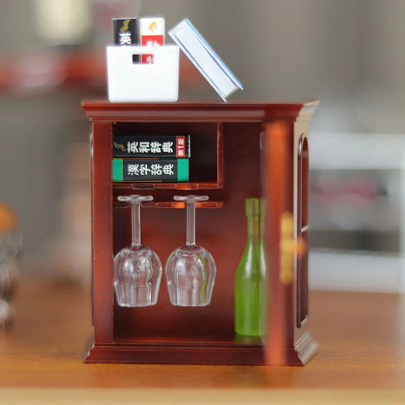 1/12 Multifunction Wood Cabinet Bookcase Cabinet Miniature Furniture Handcrafted Wall Cabinet Dollhouse