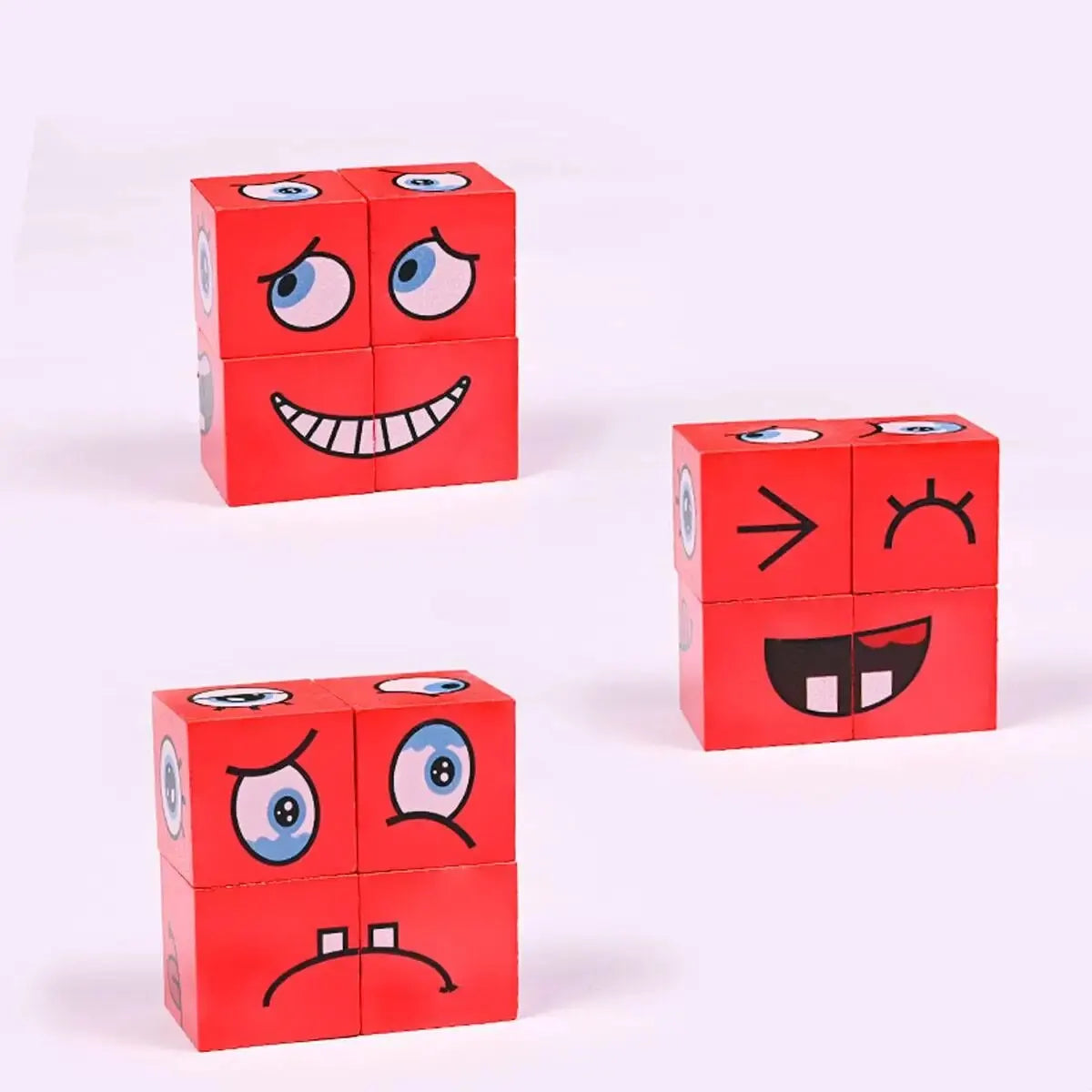 Children's Wooden Four Person Battle Face Changing Facial Expressions Magic Cube Building Blocks Wooden Interactive Games