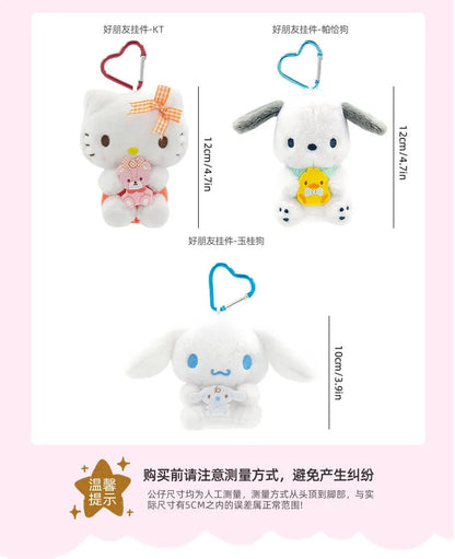 Genuine Sanrio Hello Kitty Kuromi Melody Pachacoo Cinnamoroll Stuffed Toy Pendant Cute Plush Toys Keyring Keychain Birthday Gift