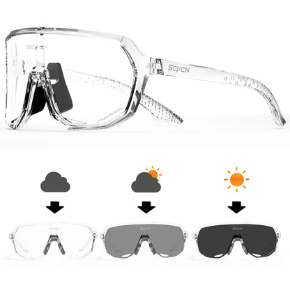 SCVCN Photochromic Cycling Sunglasses Outdoor Cycling Road Mountain Bike Glasses Men and Women Casual Hiking Windproof Glasses