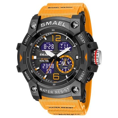 SMAEL Sport Watch Military Wristwatch for Men Alarm Stopwatch LED Digital Back Light Dual Time Display Waterproof Watch Men 8007