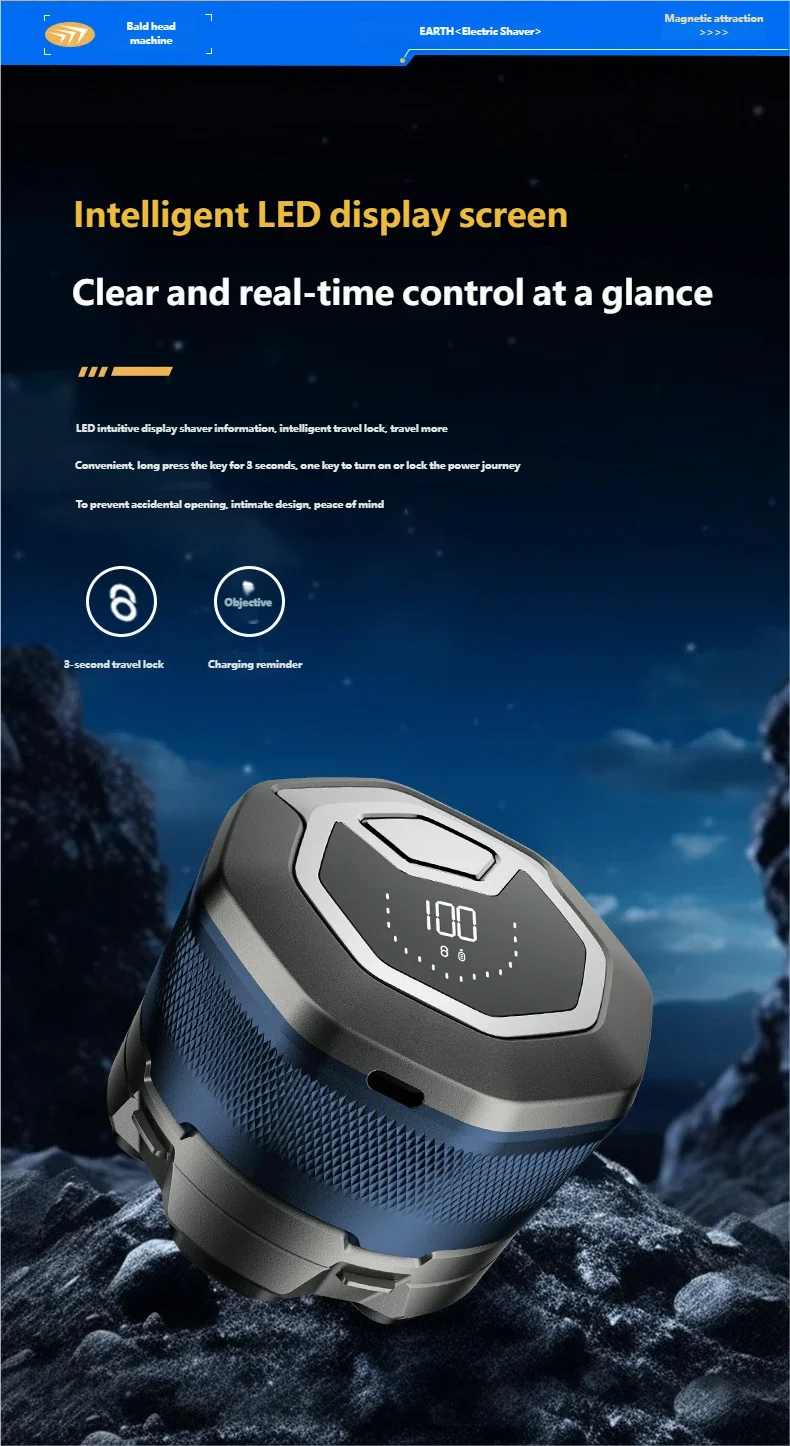 Electric Head Shaver for Bald Men 6D Magnetic Razor Hair Trimmer Rechargeable LED Waterproof Face Hair Cutting
