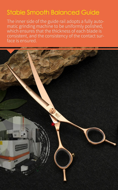 Fenice Professional 6.25/6.75 Inch Pet Curved Grooming Scissors serrated blade with saw Pet Scissors Shears for Dogs Cats JP440C