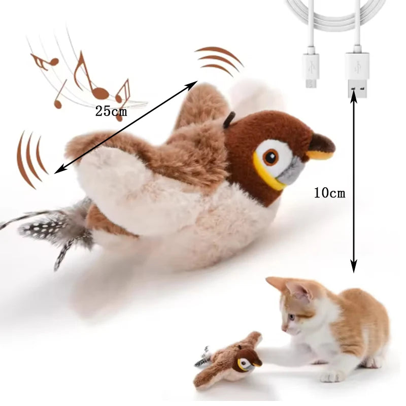 Cat interactive toy electric simulated bird chirping plush cat toy pet feather teaser bird-shaped toy