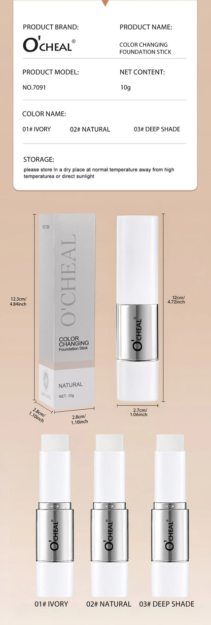 O'CHEAL Temperature Changing Foundation Stick Facial Coverage Blemishes Pores Double-Headed Face Matte Makeup Foundation Cream