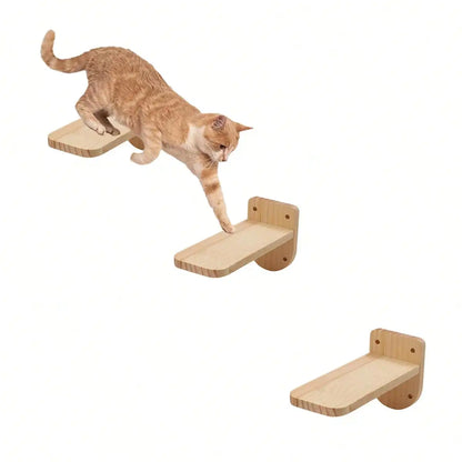 Cat Wall Hiding House Hammock Climbing Shelves Moon Perches Bed Ladder Solid Wood Steps For Activity Indoor Cats Wall Furniture