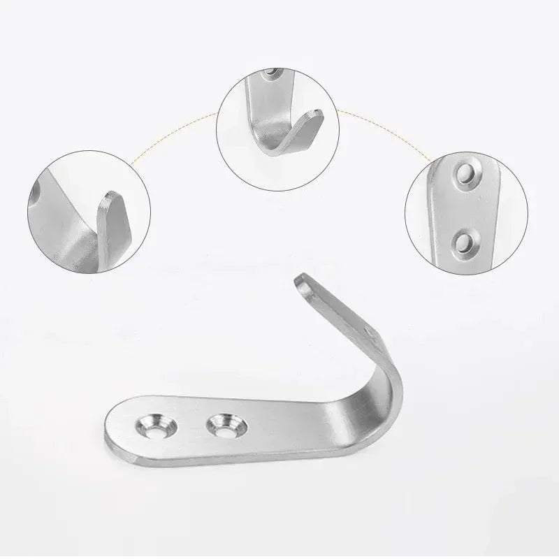 5pcs stainless steel hooks, Clothes hooks, wall-mounted J-shaped hooks, for hanging coats, hats, bathrobes, towel etc