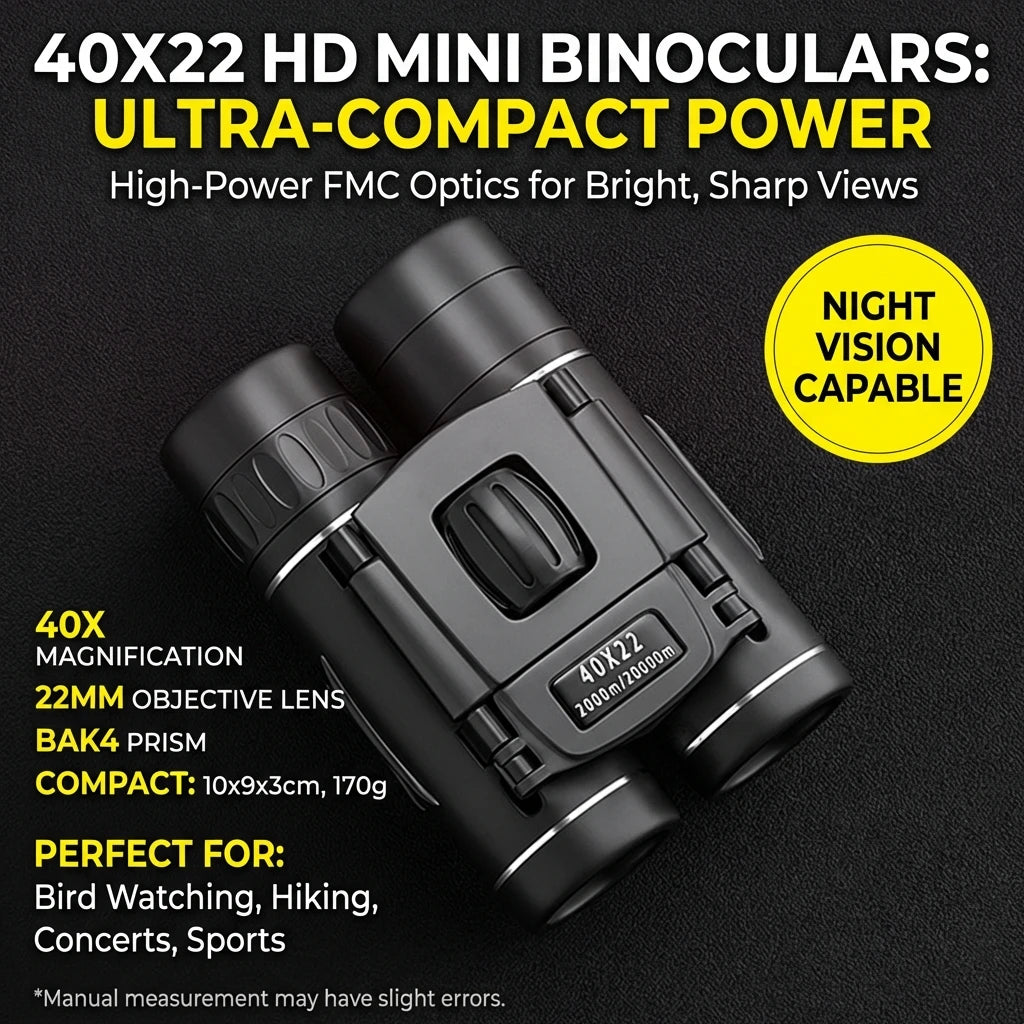 40x22 HD Binoculars with BAK4 FMC, Folding Mini Telescope with 2000M Long Range, Ideal for Hunting, Sports, Camping & Travel