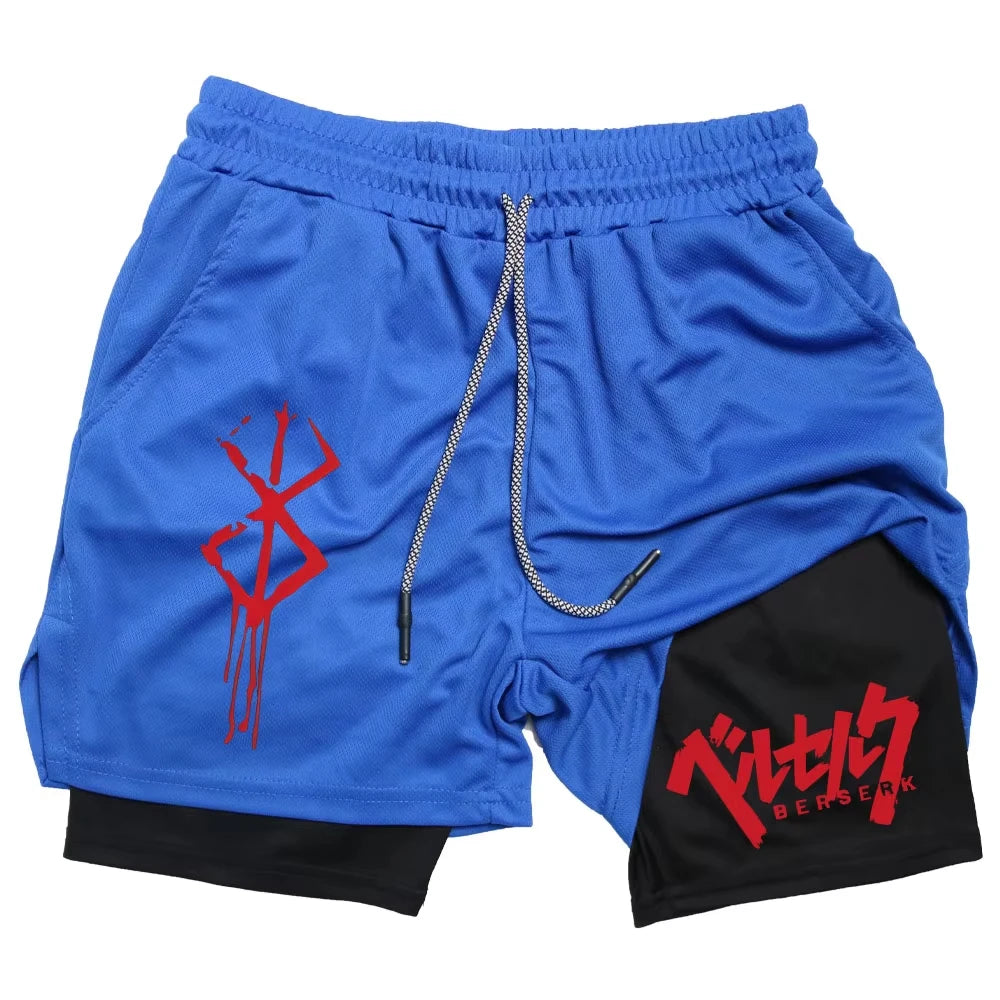 Anime Berserk Performance Shorts Men 2-in- Running Compression Shorts Training Yoga Gym Sportswear Workout Shorts with Pockets