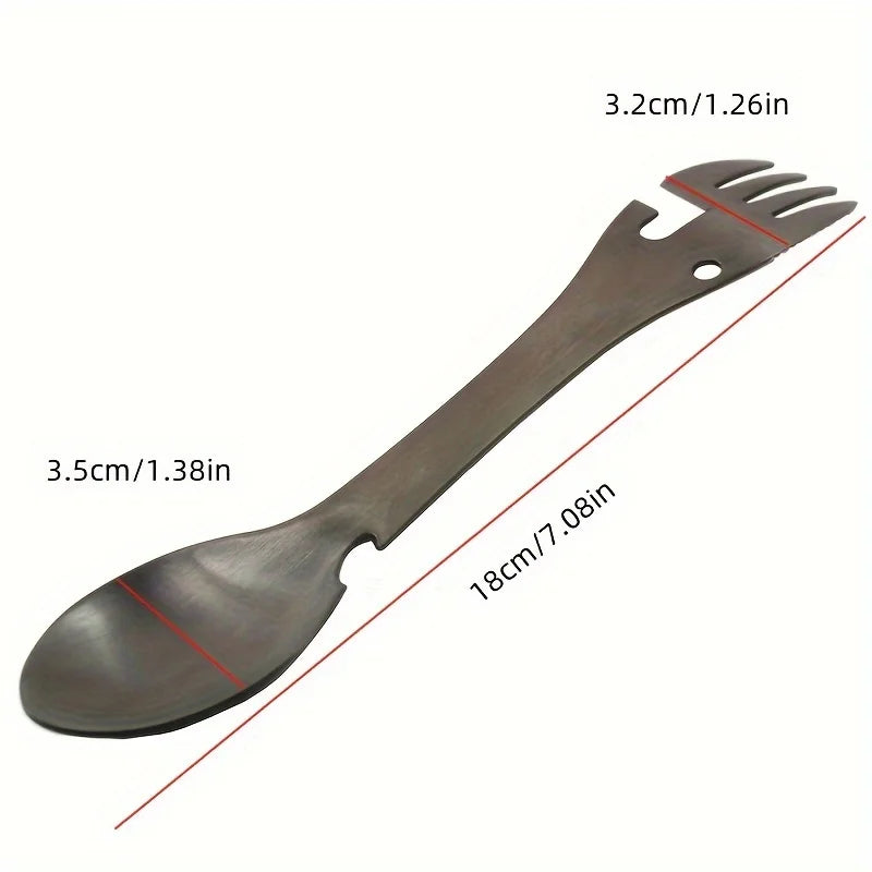 PSKOOK Outdoor Survival Tools 5 in 1 Camping Multi-functional EDC Kit Practical Fork Knife Spoon Bottle/Can Opener