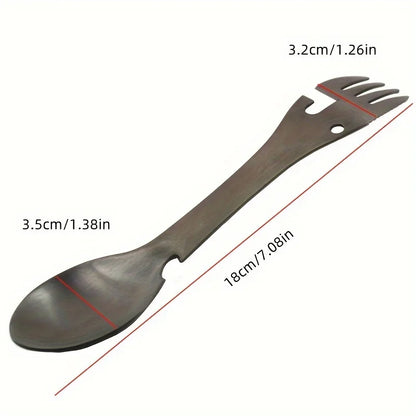 PSKOOK Outdoor Survival Tools 5 in 1 Camping Multi-functional EDC Kit Practical Fork Knife Spoon Bottle/Can Opener