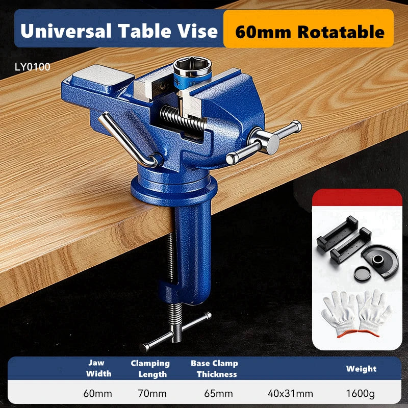 Professional Table Vise , 360° Rotation Work Clamp-On Vise, Versatile Use, Heavy Duty Construction for Woodworking, Metalworking