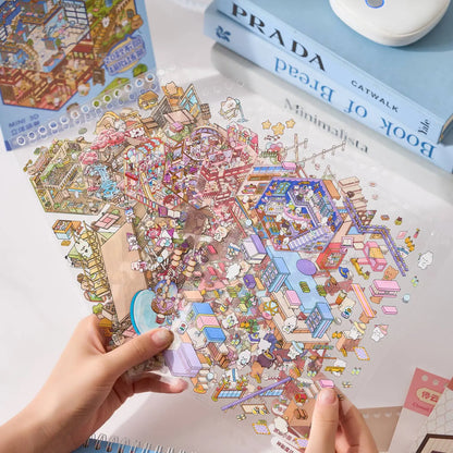 Mr Paper 49pcs/bag Business Town Series Mini 3D Miniature Scenography Sticker Book Visual Stacking Scene Stickers DIY Gift Decor