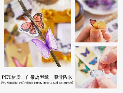Journamm 40pcs/pack Butterfly Series Stickers Art Collage Junk Journal DIY Scrapbooking PET Waterproof Craft Aesthetics Stickers