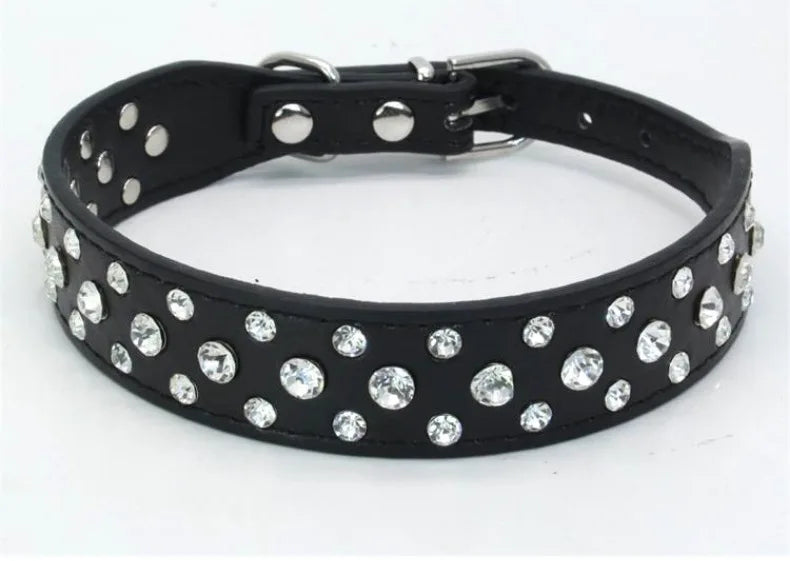 Pet collars for small dogs, pet collars, rhinestone PU collars for cats and dogs, adjustable to prevent pets from being lost