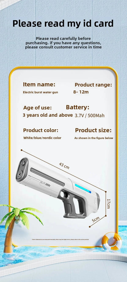Electric Water Gun Toy for Adults Powerful Automatic Suction Water Blaster Summer Gift Beach Pool Garden Game Outdoor Fun Toy