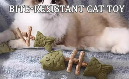 Dental Health Chew Toy for Cats - Bite-Resistant Fishbone Toy with Catnip & Silvervine for Teeth Cleaning, Interactive