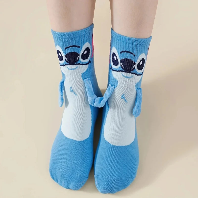 Disney Stitch hand in hand sock sock female Japanese cartoon cartoon tube stack sock cute children Christmas sock gift