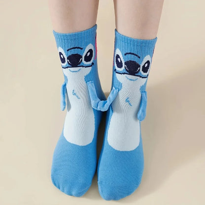 Disney Stitch hand in hand sock sock female Japanese cartoon cartoon tube stack sock cute children Christmas sock gift