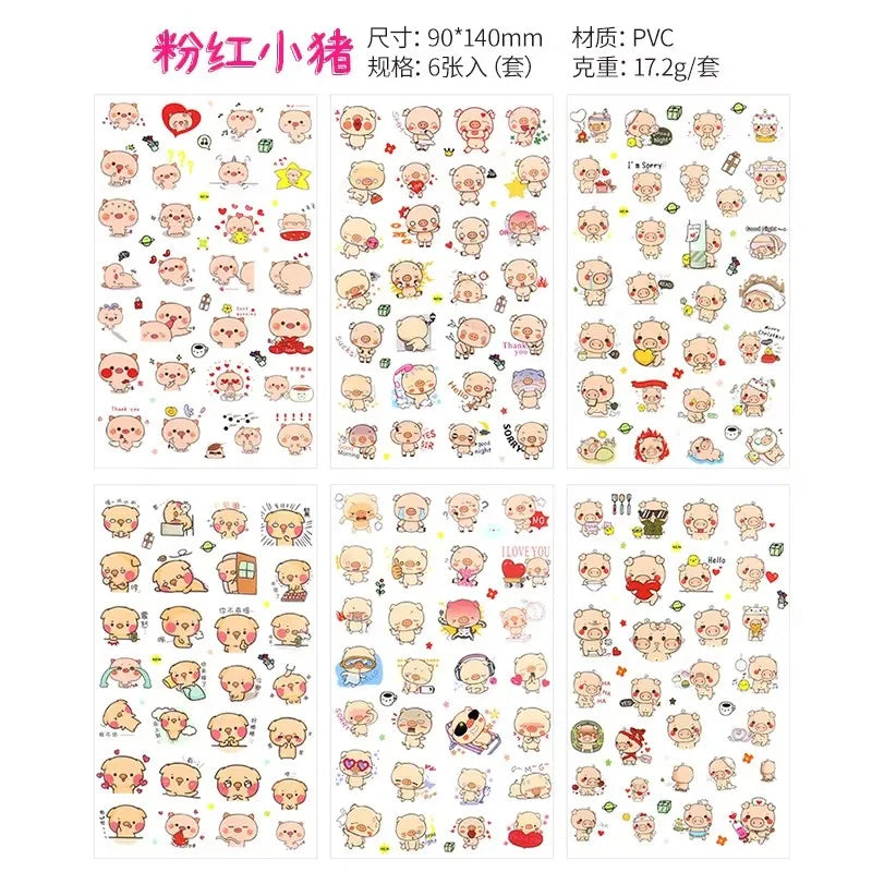 6Pieces/Set Transparent Pvc Waterproof Cartoon Sticker DIY Hand Account Decorative Stickers Kawaii Phone Cup Stickers