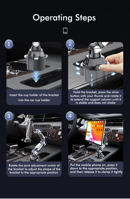 Car Cup Holder Phone Tablet Mount 360 Rotation Flexible Arm Stand For iPhone Android iPad Auto Interior Accessory Daily Use