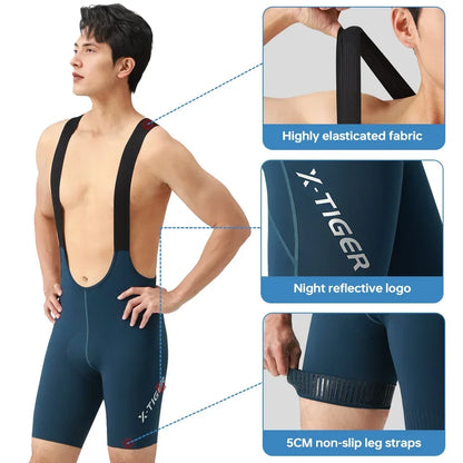 X-TIGER Cycling Bib Pants 120 High Density Cushion Men's Cycling Shorts Road Bike MTB Cycling Pants Sports Fitness Casual Pants