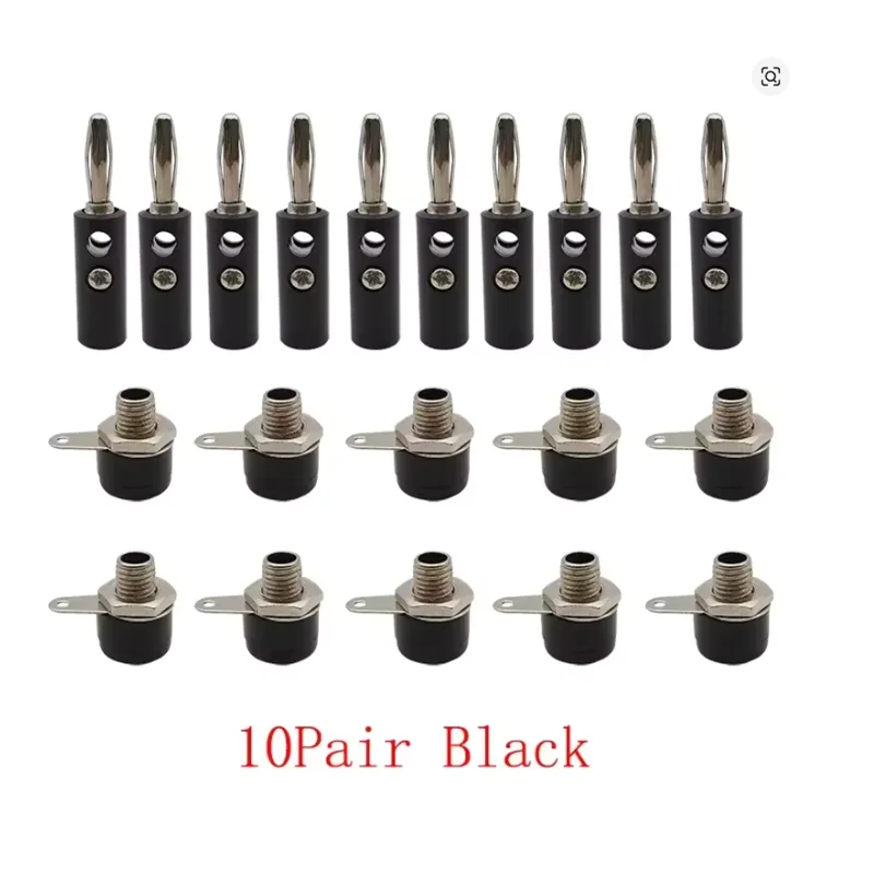 10Pair Silver 4mm Banana Plug Male and Female 4mm Banana Jack Panel Mount Banana Socket Terminal Connector Adapter Red Black