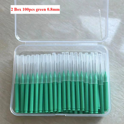 100/200 Pcs Box Interdental brush 0.6-1.5Mm Cleaning Between Teeth Oral Care Orthodontic I Shape Tooth Floss I-type push pull