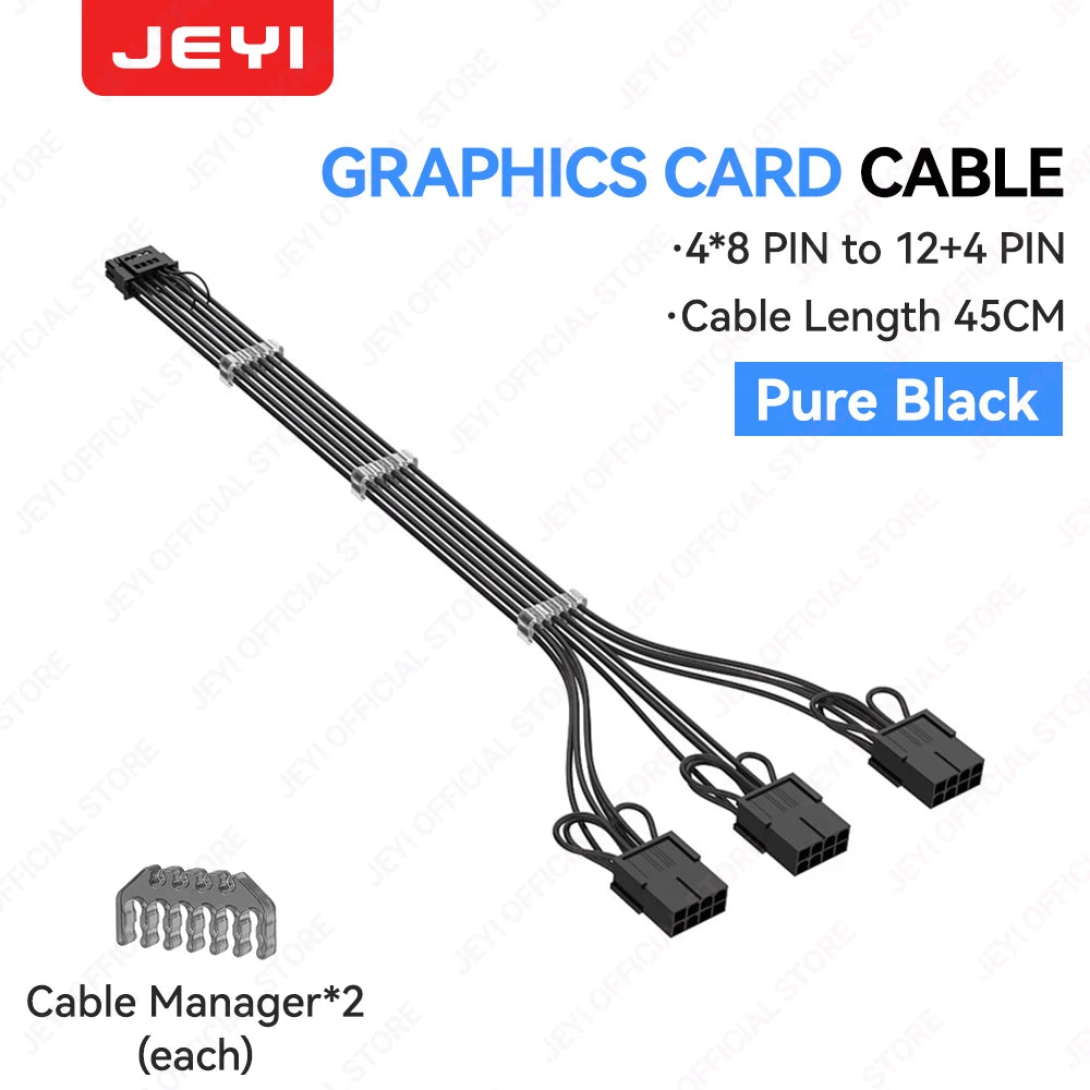 JEYI PSU Extension Cable Kit-24Pin ATX + 8Pin EPS + 6+2Pin PCIe,18AWG Sleeved with Combs,Fit Universal Case Compatibility