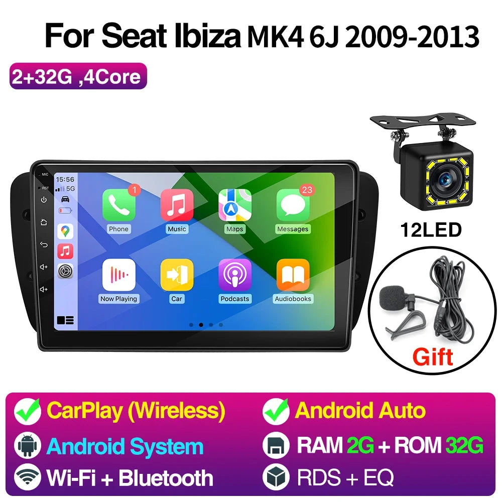 Android Car Radio for Seat Ibiza MK4 6J 2008-2015 Multimedia Player CarPlay Android Auto GPS Bluetooth WIFI Car Head Unit 9inch