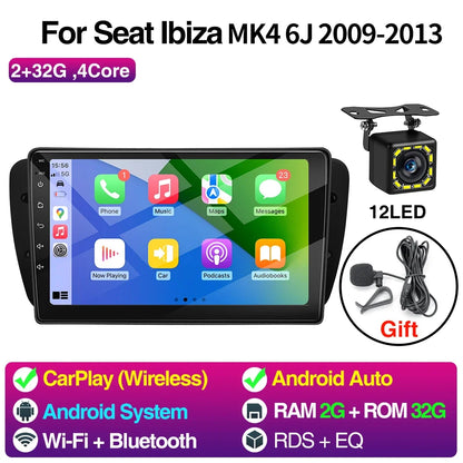 Android Car Radio for Seat Ibiza MK4 6J 2008-2015 Multimedia Player CarPlay Android Auto GPS Bluetooth WIFI Car Head Unit 9inch