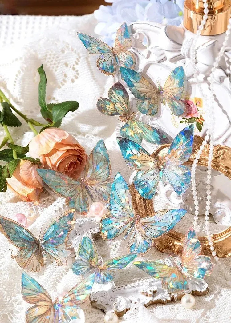 5Style 20pcs/pack INS Butterfly PET Sticker Pack Ice Crystal Laser Gold DIY Handbook Decoration 3D Scrapbook