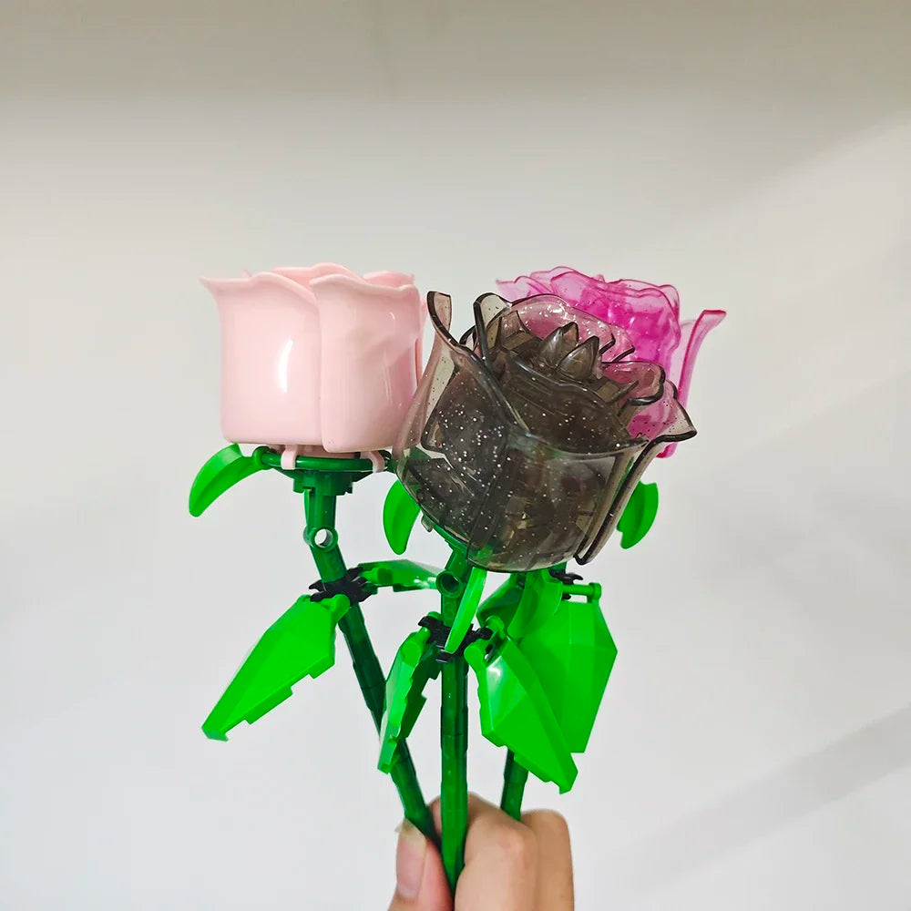 KNEW BUILT DIY Rose Flower Arrangement Building Block Toys-Enjoy Life,Loved by Girl,Create Your Favorite Bouquet,Home Decoration