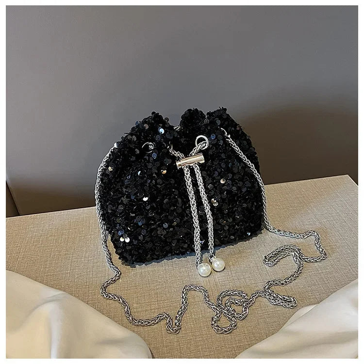 Crossbody Bags Sequin Women's New Korean Bucket Bag Bright Eyes Style Fashion Crossbody Dinner Single Shoulder Bags