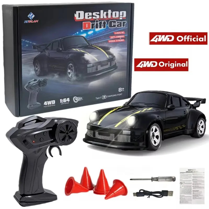 4WD Remote Control Desktop Car for Adults Kids 1/64 or 1/43 Mini Drift Racing High Speed RC Car with LED Lights Hobby Gift