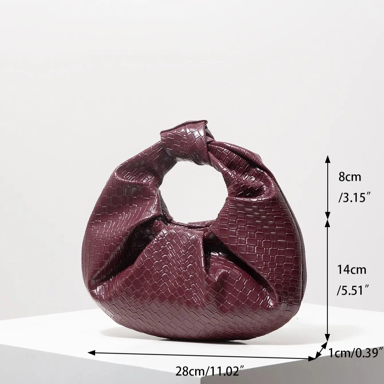 Vintage Faux Leather Woven Pattern Handbag, Knotted Crescent Bag, Pleated Cloud Bag, Women's Party Dress, Burgundy Wallet, Elegant Evening Bag (Random Pattern)