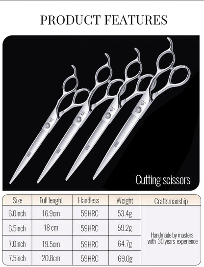 Fenice 6//6.5/7/7.5 Inch Professional Pet Dogs Grooming Scissors Set Straight&Curved &Thinner&Chunker Shear Scissors