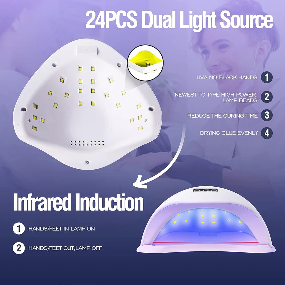 YIKOOLIN SUN5 48W LED UV Lamp for Nails Drying With 4 Timers Automatic Sensor All Gel Professional Nail Art Tools Accessories