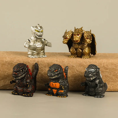 5pcs/set Mecha Godzilla Titanus Gojira King Ghidorah Finger Puppets Movie Cartoon Peripheral Action Figure Vinyl Doll Model Toy