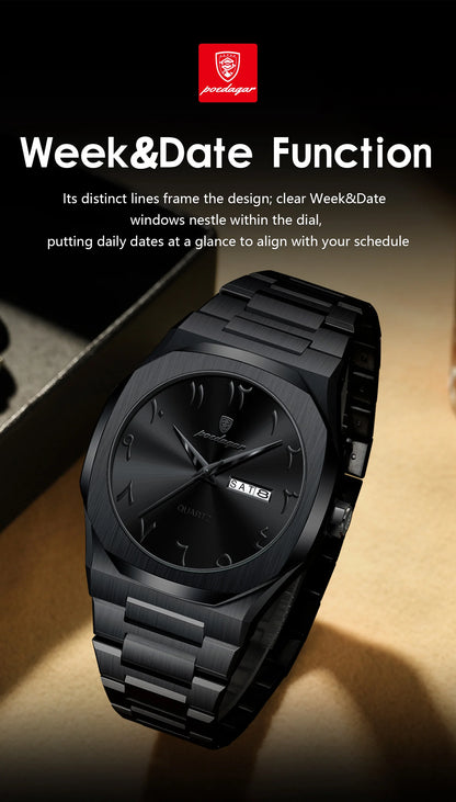 POEDAGAR Original Luxury Men's Watch Waterproof Week Date Fashion Men Wristwatch Quartz Stainless Steel Man Watches Reloj Hombre