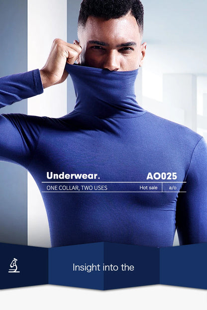 Men's thermal underwear in turtleneck lapel autumn thin Modal autumn and winter long-sleeved base shirt single slim-fit top