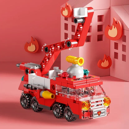 City Fire Car Building Blocks for Children, Police Truck, Engineering Crane, Tank, Helicopter Bricks Set Toys for Kids, 6in 1
