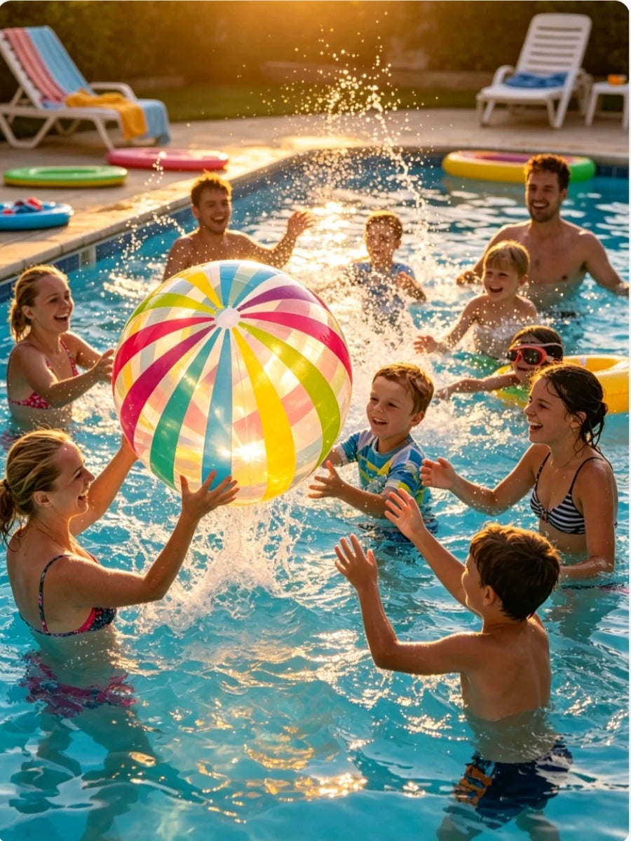Colorful Striped Transparent Inflatable Beach Ball Thick PVC Pool Outdoor Party Water Play Inflatable Ball 1 Piece