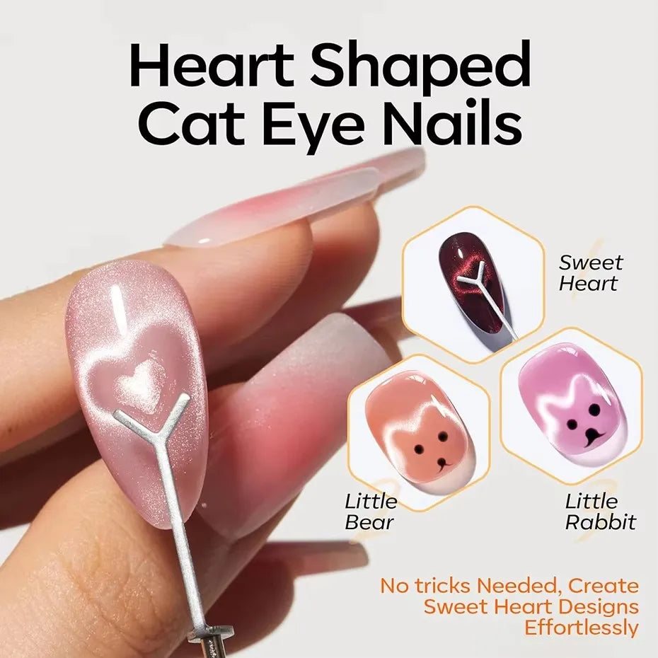 6Pcs Nail Magnet Tool Set Cat Eye French Tips Cat Eye Heart Magnets Nail Magnet Stick Cat Eye Gel Polish Magnets Tools Manicure